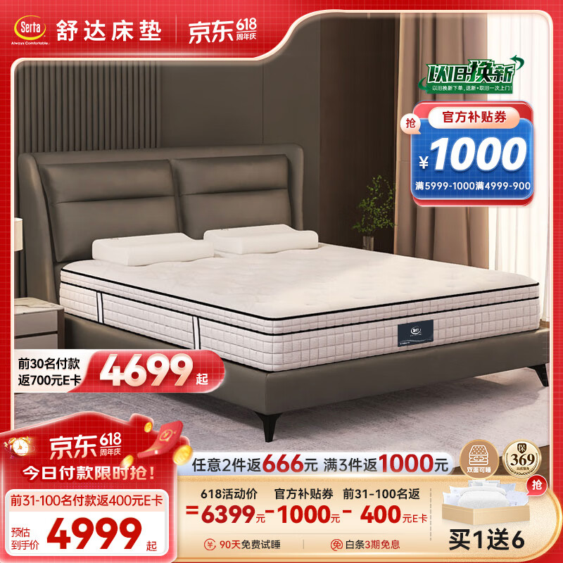 舒达（serta）乳胶床垫MIRA COIL连续弹簧支撑系统软硬双面25CM致眠床垫1.8x2米