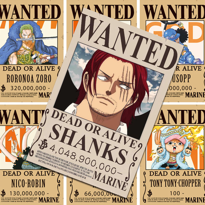 珂楚海报墙纸海报墙贴通缉令索隆山治路飞草帽海贼团红发香克斯 随机4