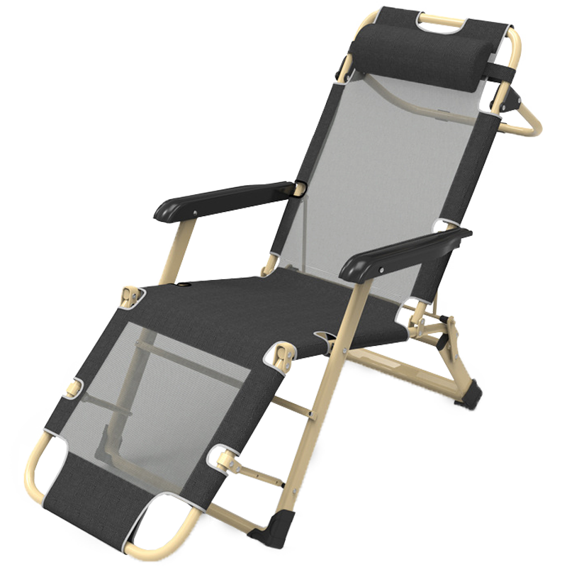 LazyDiary躺椅折叠午睡床单人简易床折叠椅办公室午休床懒人椅沙滩椅便携阳台休闲靠背椅行军床 [加宽双方管]藏青色