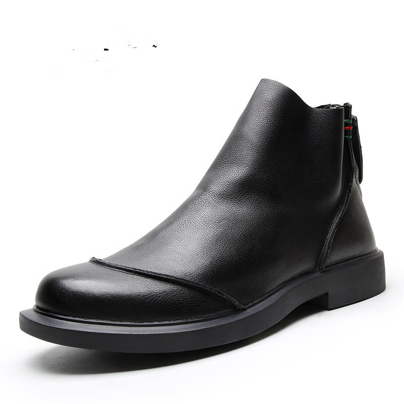 绒棉鞋英伦潮流马丁靴时尚真牛皮短靴高帮工装靴90922 90922黑色单鞋