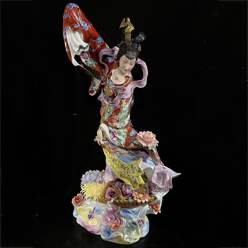 乾图公坊567系列雕塑瓷厂研究所造仙女散花经典瓷雕厂货精品手绘陶瓷