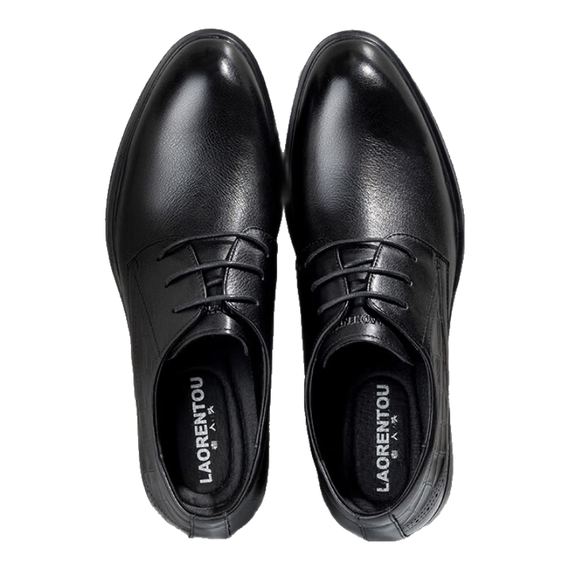 老人頭(LAORENTOU)皮鞋男士牛皮鞋系帶商務(wù)正裝鞋小碼隱形內(nèi)增高鞋 LA11713 黑 38