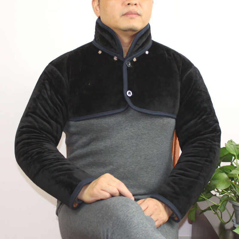 花石猴（HUASHIHOU）男士護(hù)肩保暖加厚防寒護(hù)肩膀護(hù)背頸椎中老年睡覺加絨厚款冬 黑色 M 建議體重70-90斤