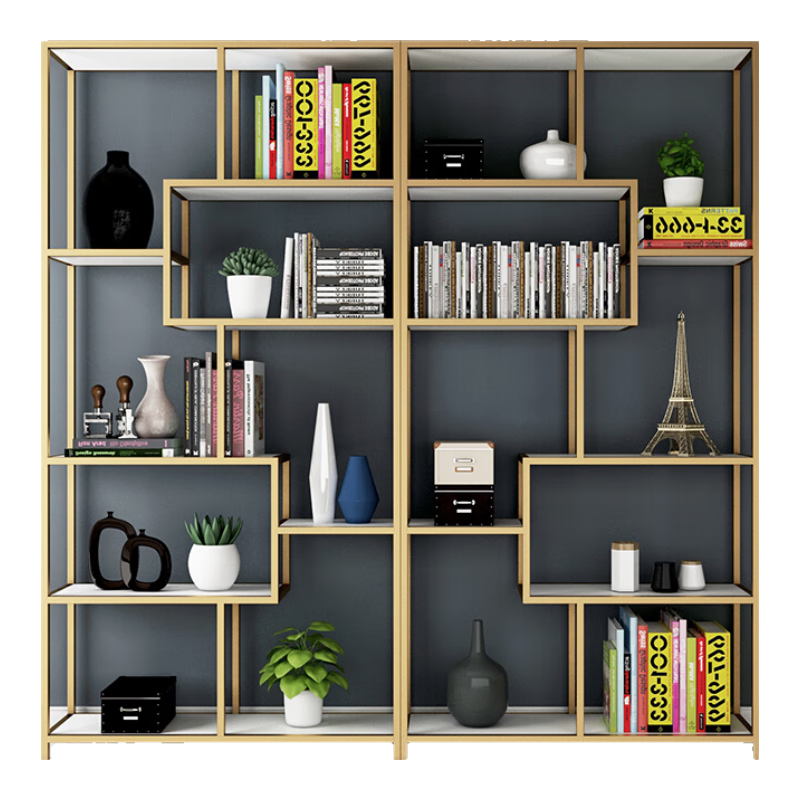 精甄铁艺放书置物架客厅屏风办公室隔断收纳架落地展示架不锈钢博古架 长80*30*200CM高 整装（铁艺的框架）