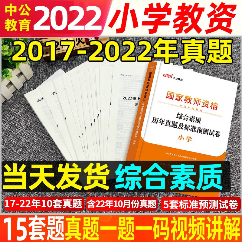 中公教育2023年国家小学教师证资格证考试用书历年真题试卷教材小教资考试资料小学语文数学英语美术体育音乐笔试必刷题押题预测卷 小学教资真题【综合素质】送视频+押题