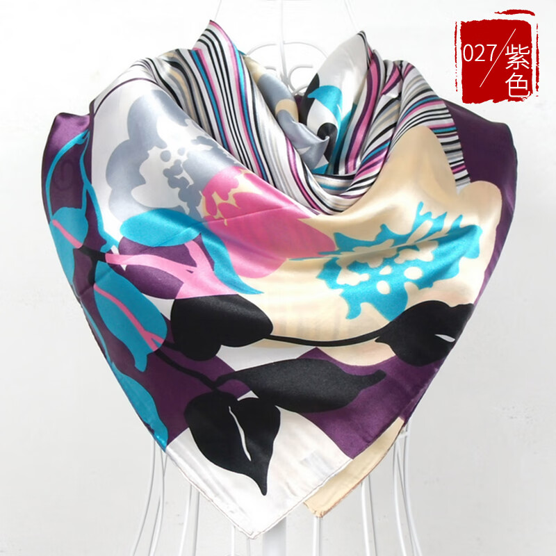 朵胤90cm印花大方巾 女士时尚装饰丝巾丝绸方形丝巾围巾披肩 027#紫色