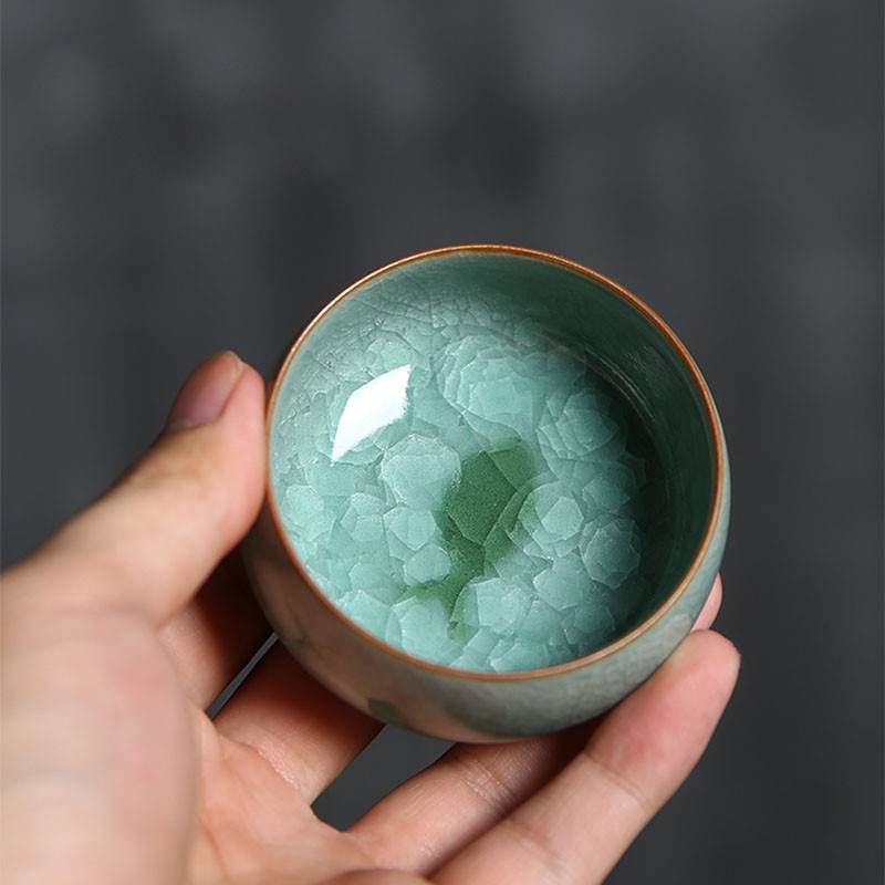 憬莀茶具 龙泉青瓷茶杯大师叶小春冰裂纹作品 冰裂纹鱼杯 品茗杯单杯