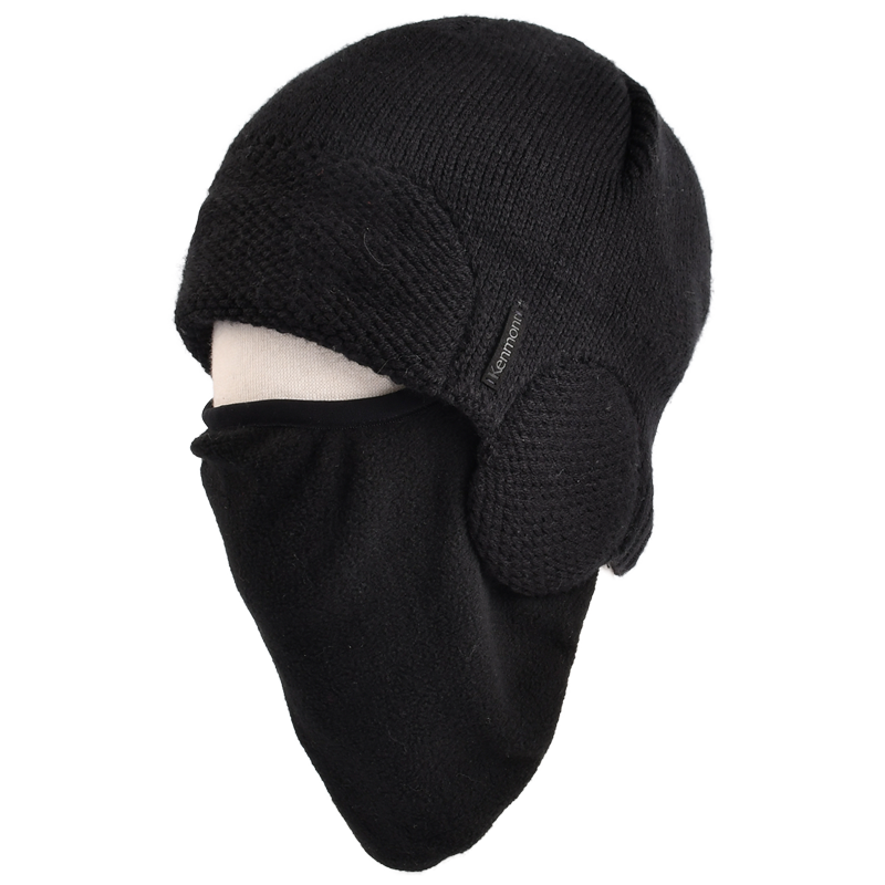 卡蒙（Kenmont）男士冬季帽子韓版混紡針織帽保暖護(hù)耳帽套頭帽包頭毛線帽1750 石墨黑（護(hù)臉一體款） 58cm