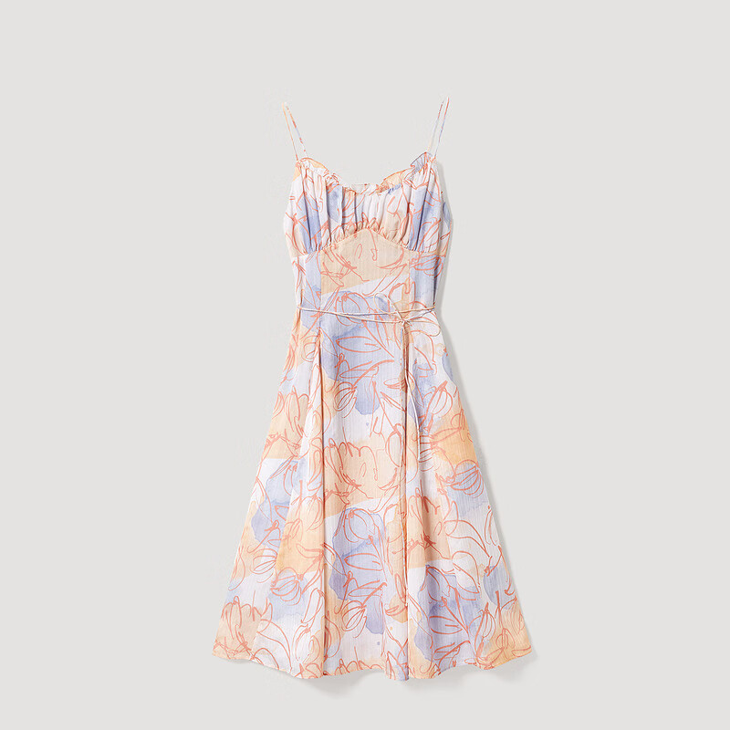 OVV【郁金香系列】OVV2022春夏新款女装水彩印花吊带连衣裙 浅橙花纹06 S
