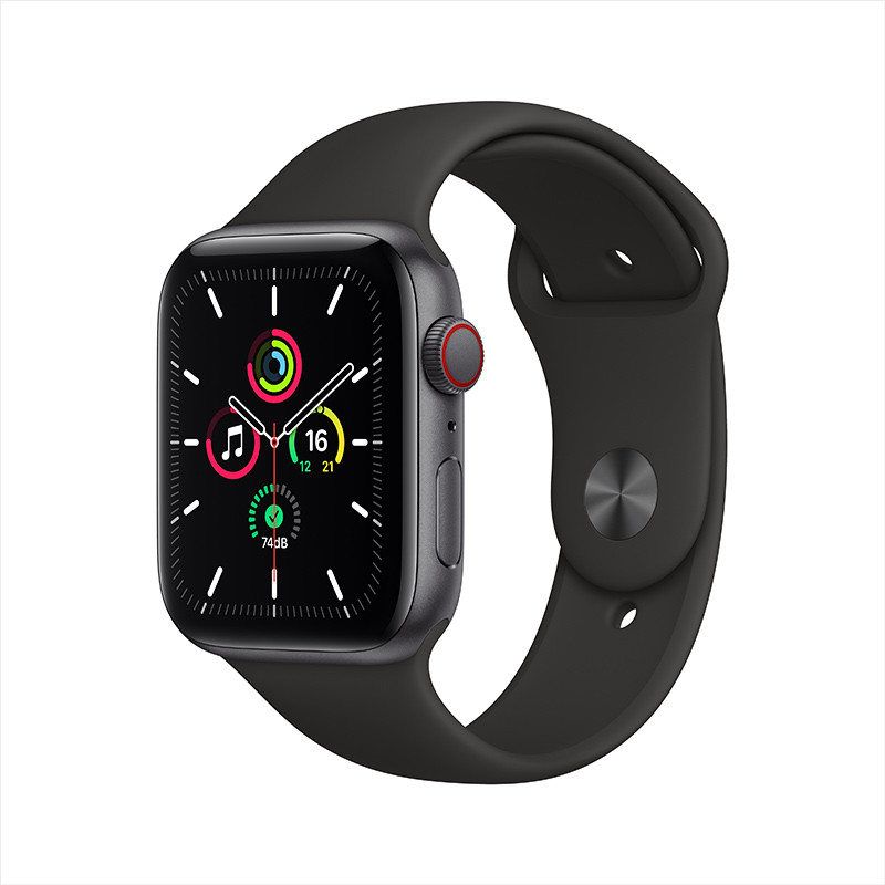 Apple Watch SE 智能手表【贴膜套装】GPS+蜂窝款 44毫米深空灰色铝金属表壳 黑色运动型表带MYF02CH/A
