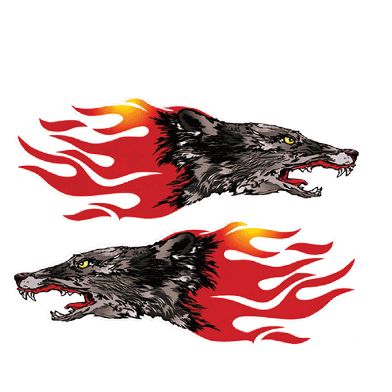 摩托车电动车大货车改装遮挡划痕机盖车身贴纸 乳白色 反光火狼一对装