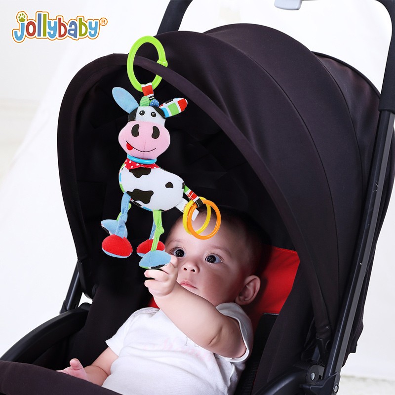 jollybaby婴儿车挂件玩具早教新生儿宝宝推车婴儿床吊饰车挂车载婴儿玩具0-1岁0-3个月床铃 动物拉振-奶牛