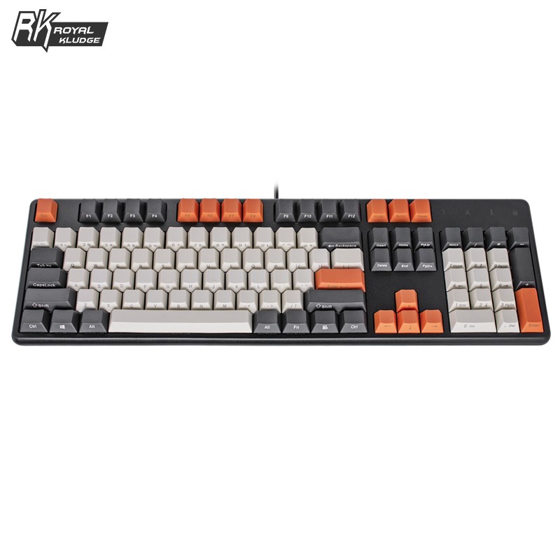 RK K104机械键盘有线键盘游戏键盘104键全尺寸PBT拼色键帽机械键盘电竞键盘电脑键盘白色背光黑色青轴