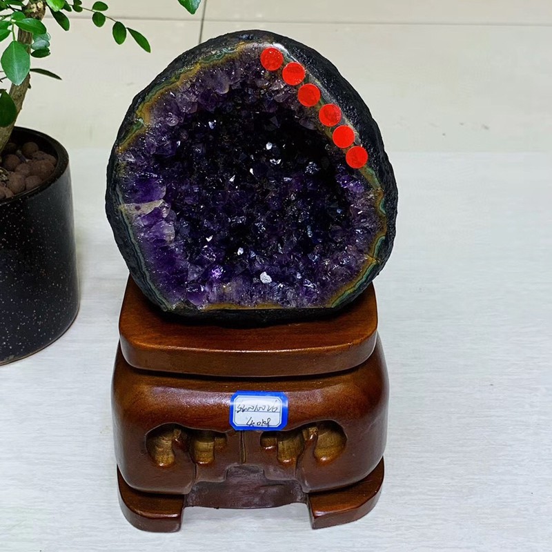 俊辰珠宝天然巴西乌拉圭钱袋子抛光紫水晶手撬紫晶簇钛晶洞家居办公