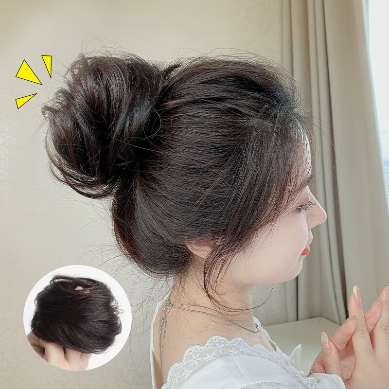 貝麗絲真發(fā)可愛丸子頭假發(fā)女盤發(fā)夏漢服古風(fēng)假發(fā)包發(fā)飾神器蓬松懶人發(fā)圈 真發(fā)卷發(fā)圈-自然色