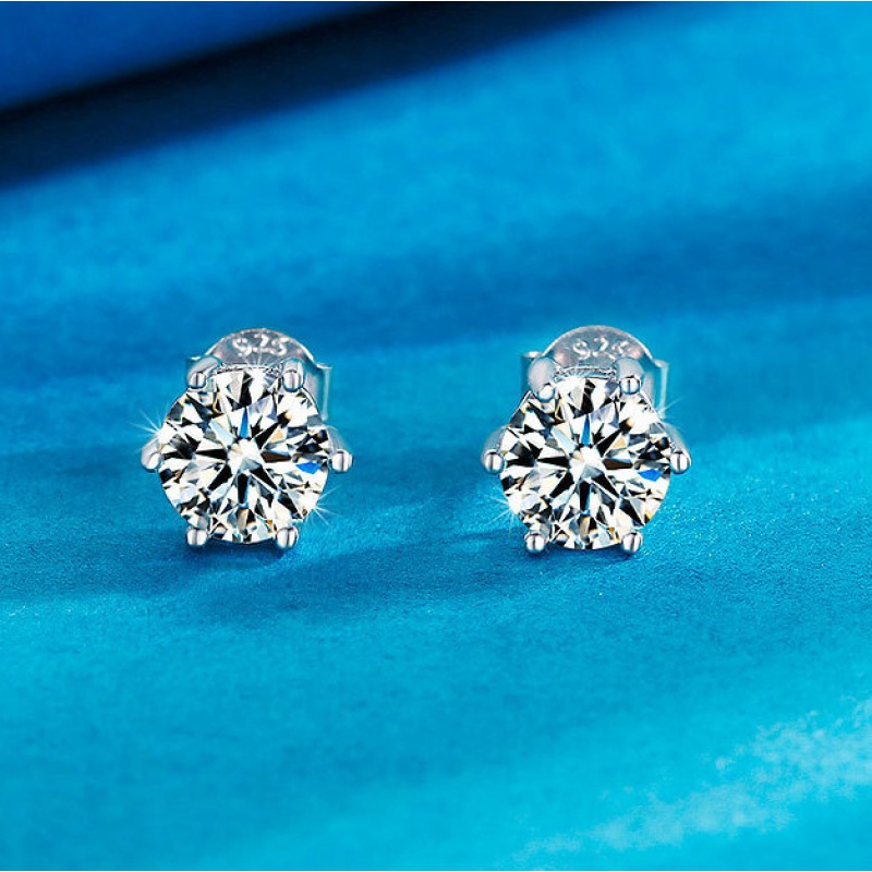 6867莫桑钻石耳钉50分1克拉男女款进口耳环银六爪18礼物网红同款