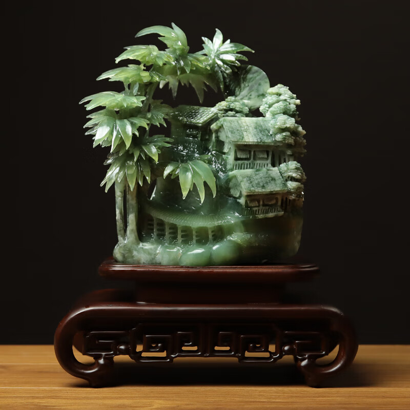 毅树天下(yishutianxia)天然岫玉摆件精品翠玉原石雕刻玉竹竹报礼品ca