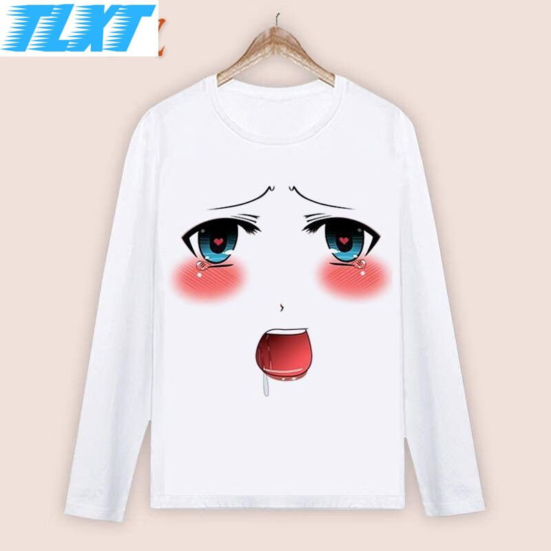 郡帅大眼睛萌妹子网红主播修身t恤长袖卡通动漫显胸大韩版打底衫 1