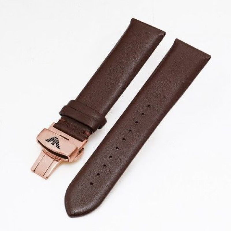 适配阿玛尼原装真皮手表带男ar60008 0389 1648  2502蝴蝶扣表带 棕色