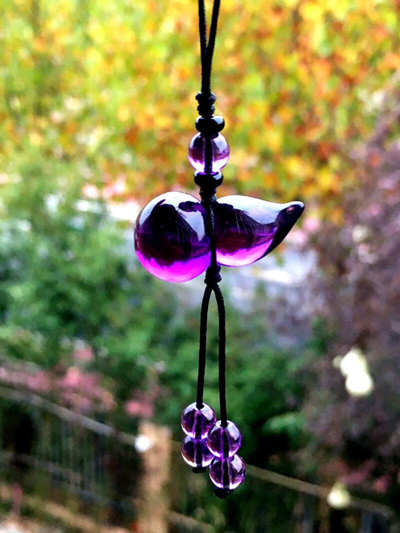 紫水晶葫芦钥匙扣手机坠包坠衣襟坠寓意福禄双收男女水晶挂件 紫色