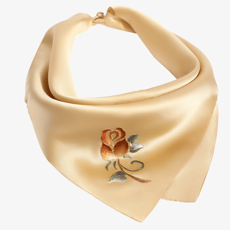 苏绣桑蚕丝真丝小方巾丝巾女春秋时尚洋气手工刺绣玫瑰手帕围巾 古艺