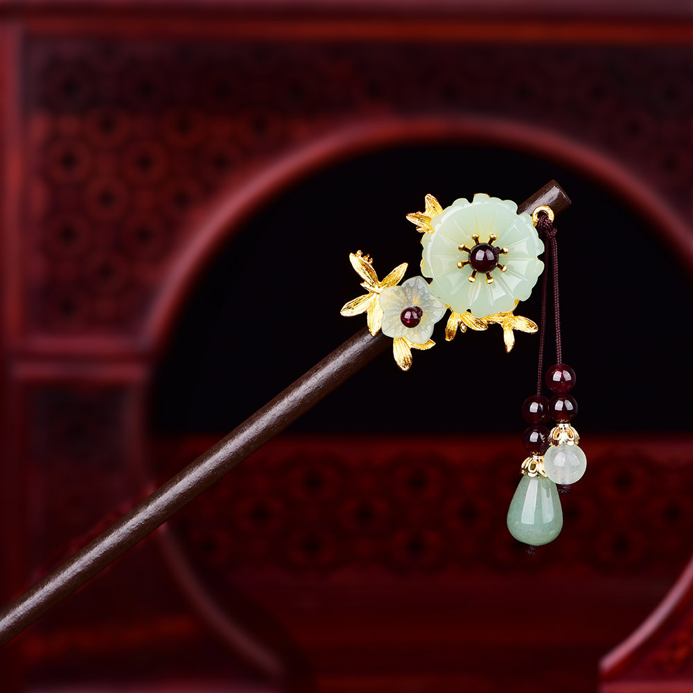 民族风古装盘发簪子发钗头饰汉服饰品配饰古簪女 淡绿色155