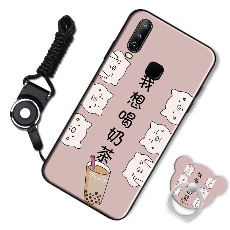 y3手机壳y3s男女款保护套v1901a全包磨砂个性防摔情侣硅胶软壳 喝奶茶