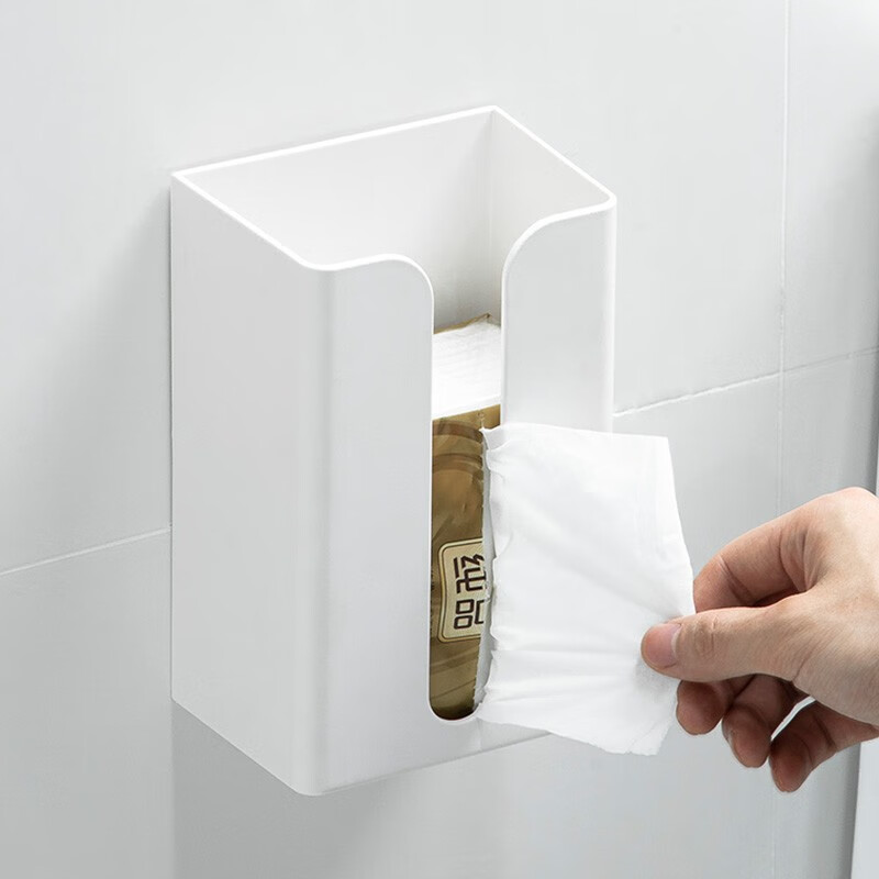 家の物语（KATEI STORY）日本倒挂厨房纸巾盒家用免打孔壁挂式纸巾架浴室卫生间厕所抽纸盒 白色（18.8*7.8*13*3.3cm）