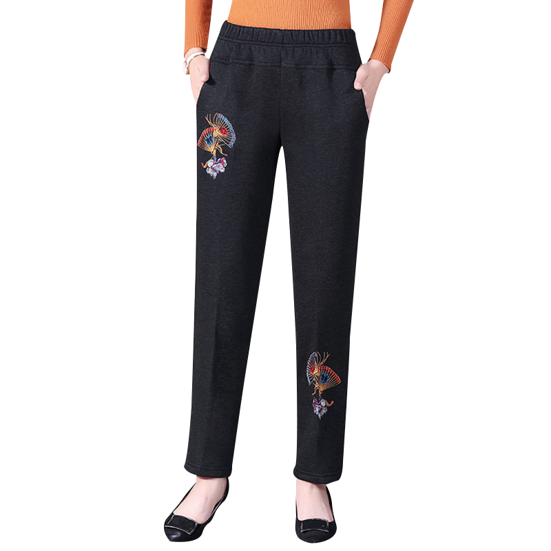 俞兆林中老年女装价格走势与品质鉴定，冬季妈妈装绣花裤子加绒加厚休闲裤保暖裤女老人老太太衣服女裤YTTKX19T107祥瑞纹3XL