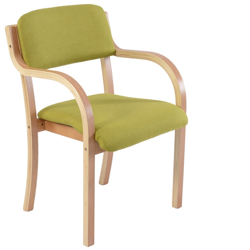 领袖丽人 布艺实木餐椅简约曲木餐椅餐厅餐椅咖啡厅会议室椅子实木椅餐桌椅 浅绿细麻