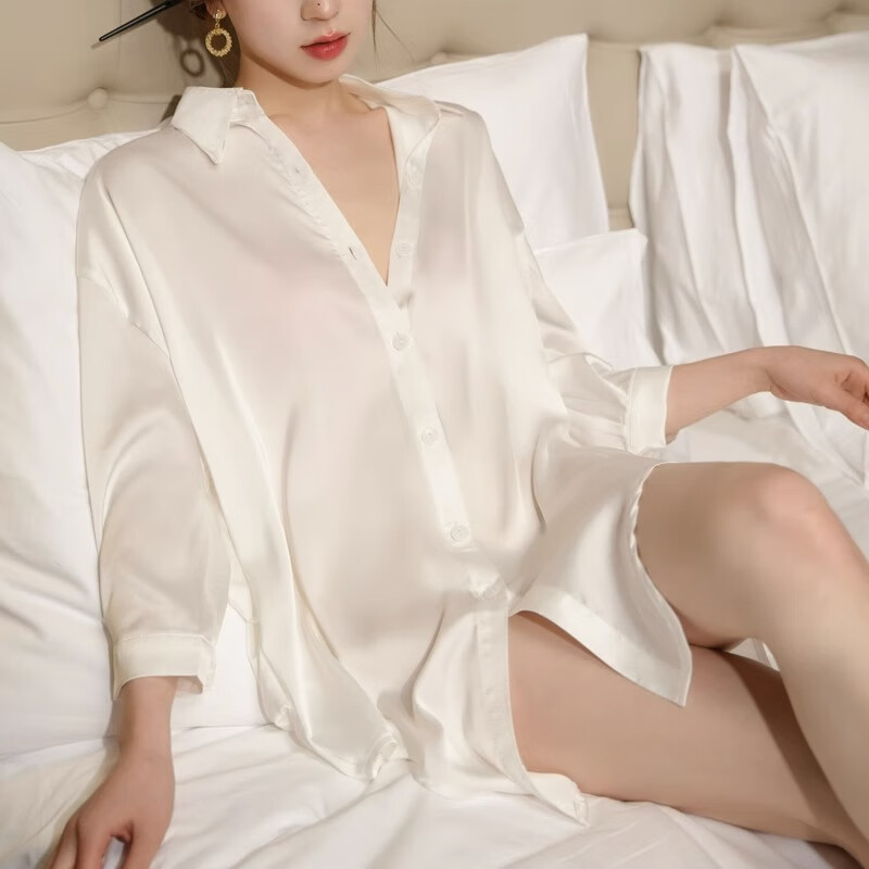 MOXTOC性感睡衣女夏季冰丝薄款2023年新款白衬衫睡裙高级感可外穿 白色 M适合101-120斤