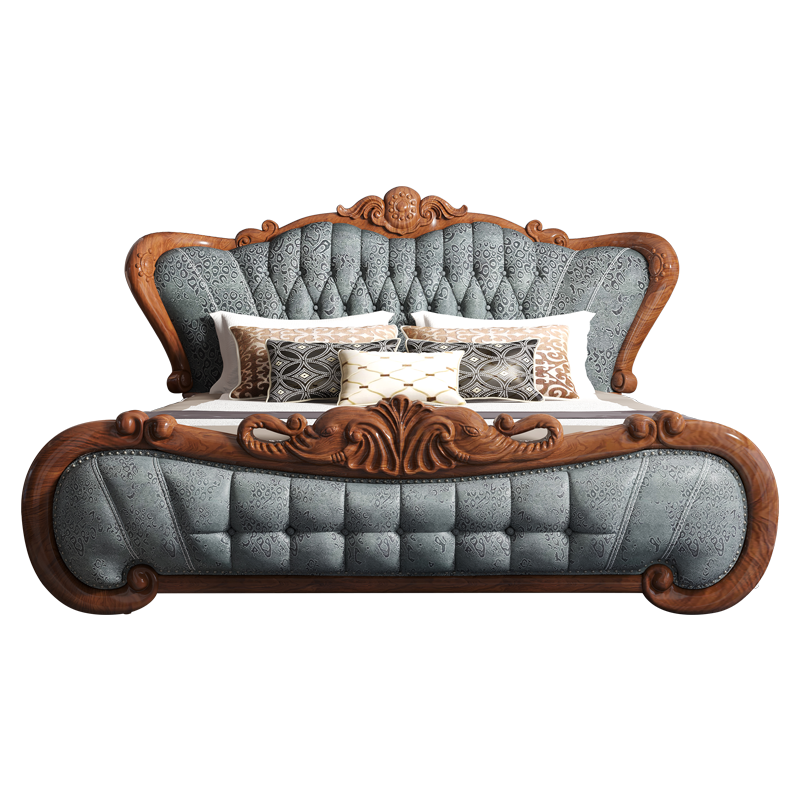 【5折】梦美斯宣 床 欧式乌金木款床真皮实木床1.8米别墅主卧新中式双人床软包 ATN-1433 【橡胶木+头层真皮】1.8米实木床