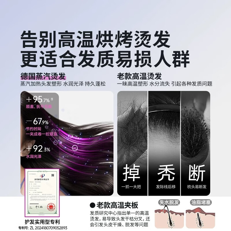 光速博士【蒸汽塑型|离子护发】直板夹卷发棒两用拉直发夹板负离子不伤发便携造型蛋卷刘海蓬松高颅顶神器 【戴森紫】2025新款直板夹|水离子护发 34mm 【水离子护发】精美礼盒送女生礼物