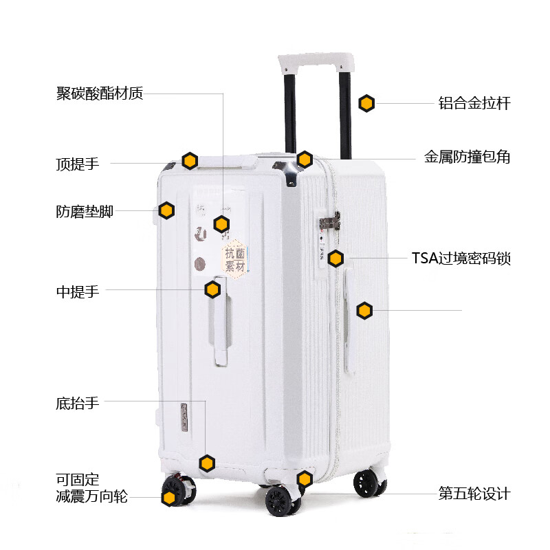 USHOW TRAVEL加厚三七分大容量拉杆箱超轻旅行箱刹车轮托运箱男女密码箱行李箱 冰川兰 34英寸