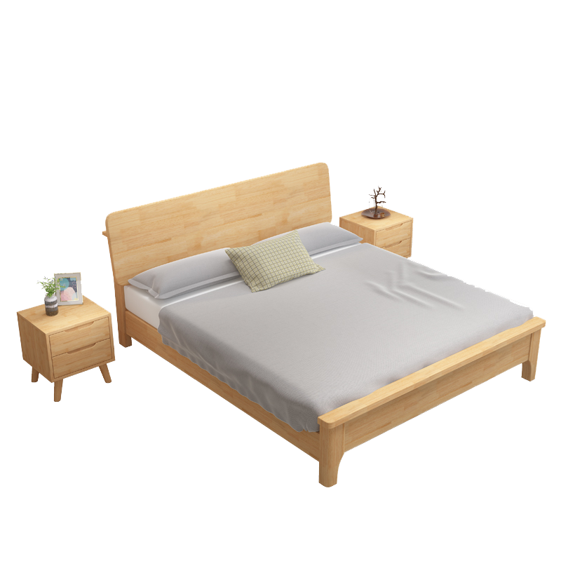 优卡吉 实木床北欧床双人床主卧小户型经济型出租屋床日式床YJ-923-Y 1.5米单床+20cm弹簧乳胶椰棕床垫