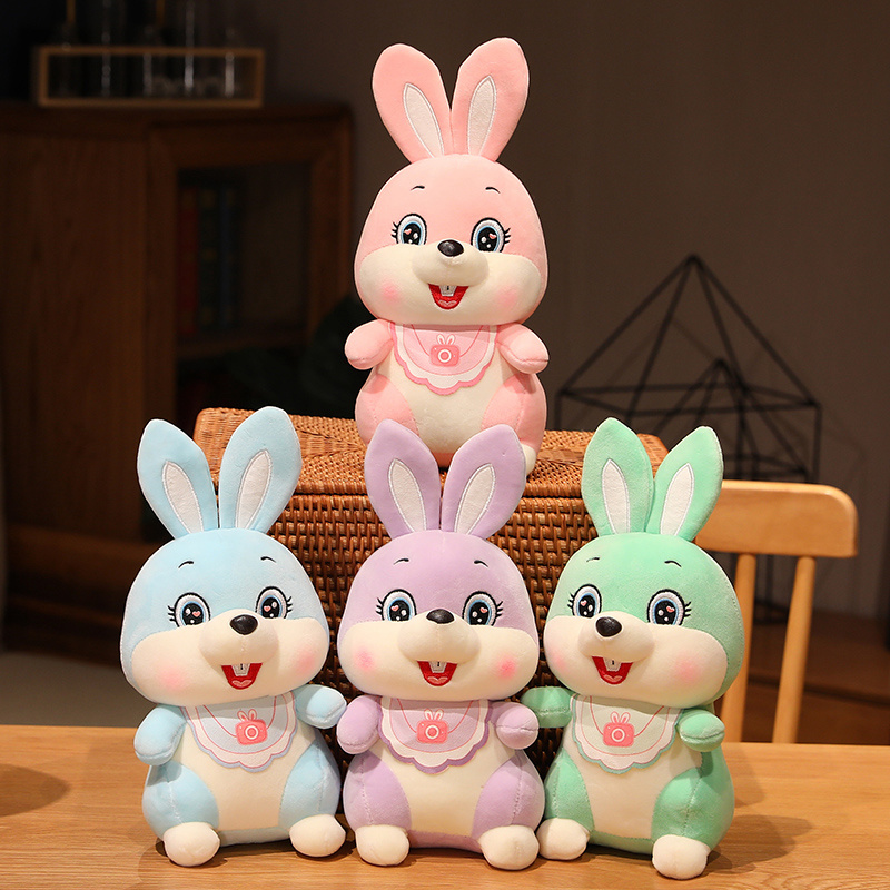 嘟兜 可爱彩虹兔子玩偶卡通小兔兔抱枕女孩生日礼物小号布娃娃毛绒玩具 一套4个 28厘米