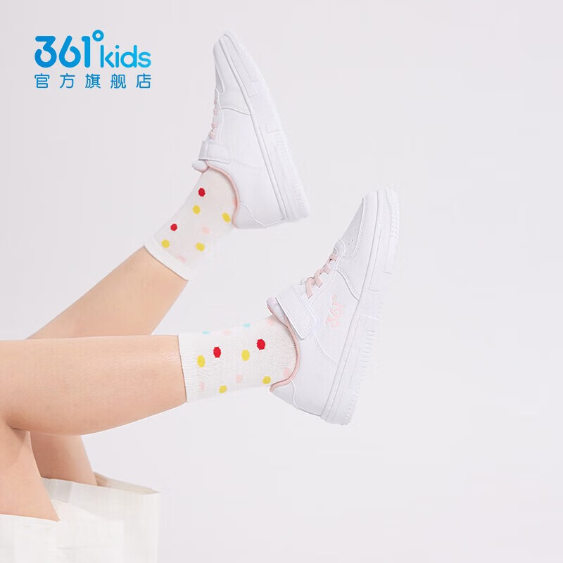 361°童鞋儿童小白鞋男女童板鞋新款小童中大童运动鞋轻便魔术贴 361度白/甜心粉色 33