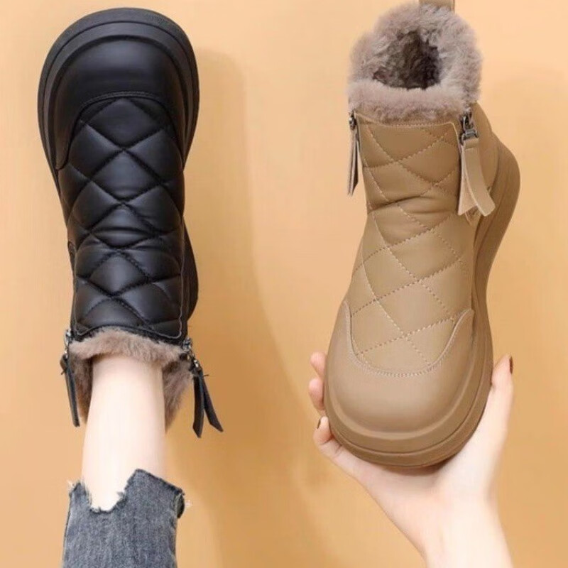回力四季新款雪地靴女冬季2025年新款加绒加厚东北大棉鞋防水防滑保暖短靴 黑色 加绒 37