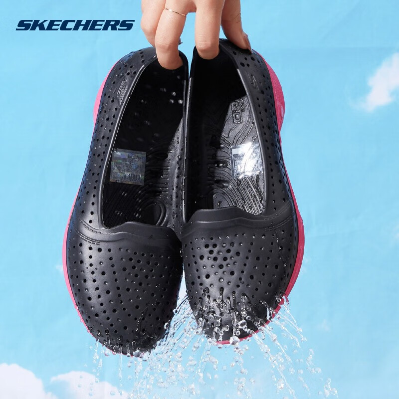 斯凯奇（Skechers）女款舒适减震网眼涉水沙滩健步洞洞鞋 14690 黑色/桃红色 36