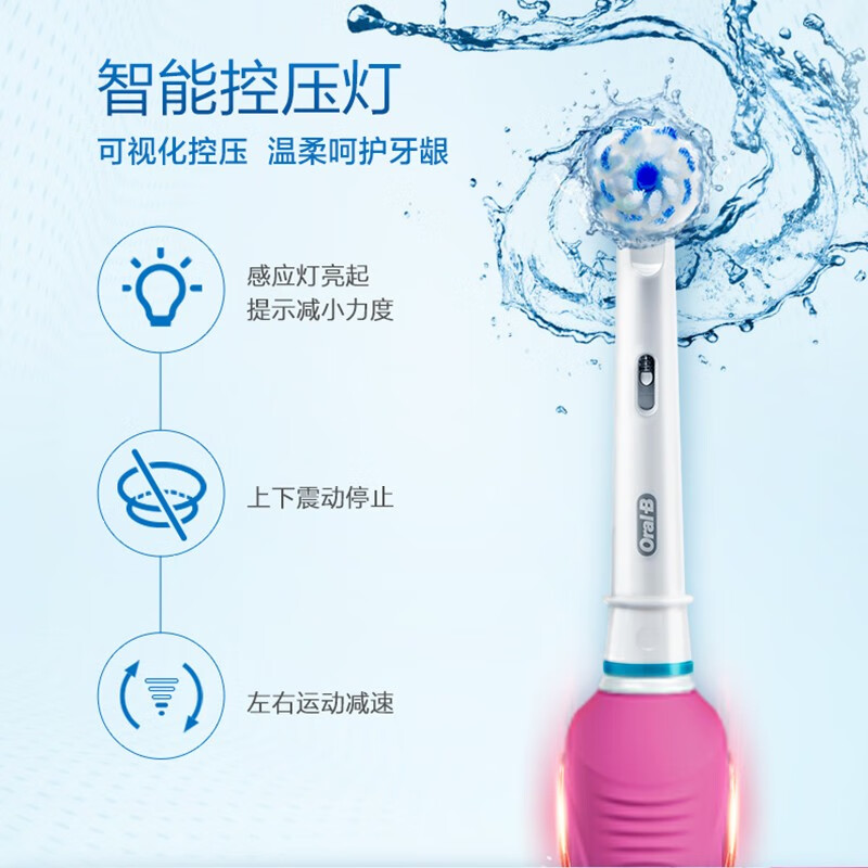 欧乐B电动牙刷成人 小圆头牙刷3D声波旋转摆动充电式 P2000粉博朗精工 张艺兴代言 新年礼物