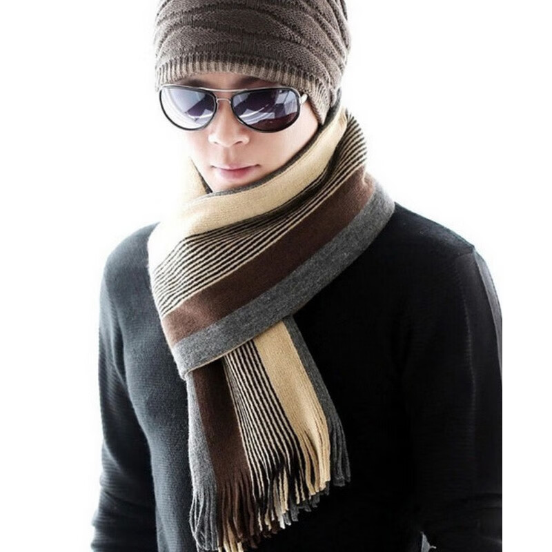 韩版时尚条纹格子男式帅气青年围脖年轻人学生男式长款围巾 款式一