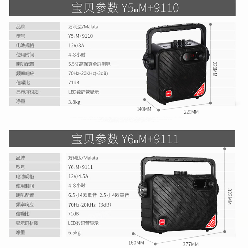 万利达(Malata)月光宝盒三代广场舞音响大功率大音量直播户外手提K歌无线便携蓝牙音箱低音炮家用移动扩音播放器 Y6S月光宝盒3代M+9111