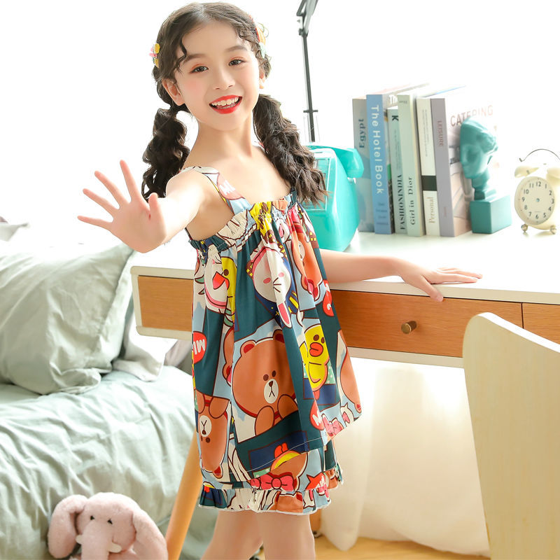 睡衣夏季女童薄款吊带冰丝女孩公主家居服套装母女亲子装 3309#星星熊