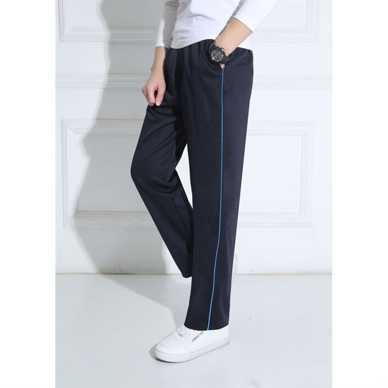 lauaird校服裤子男女宽松直筒藏青一条杠深蓝色运动小