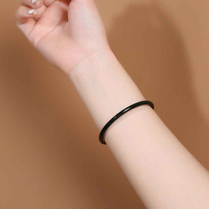 碧家 墨玉手镯叮当镯女一对夏小众国风细条铃铛一步一响一对镯子 素款