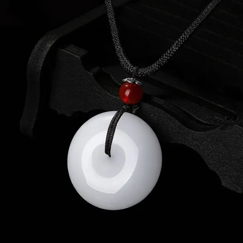 洁玉堂 白平安扣吊坠  男女款细腻白色卡瓦石金丝玉平安扣项链 26毫米