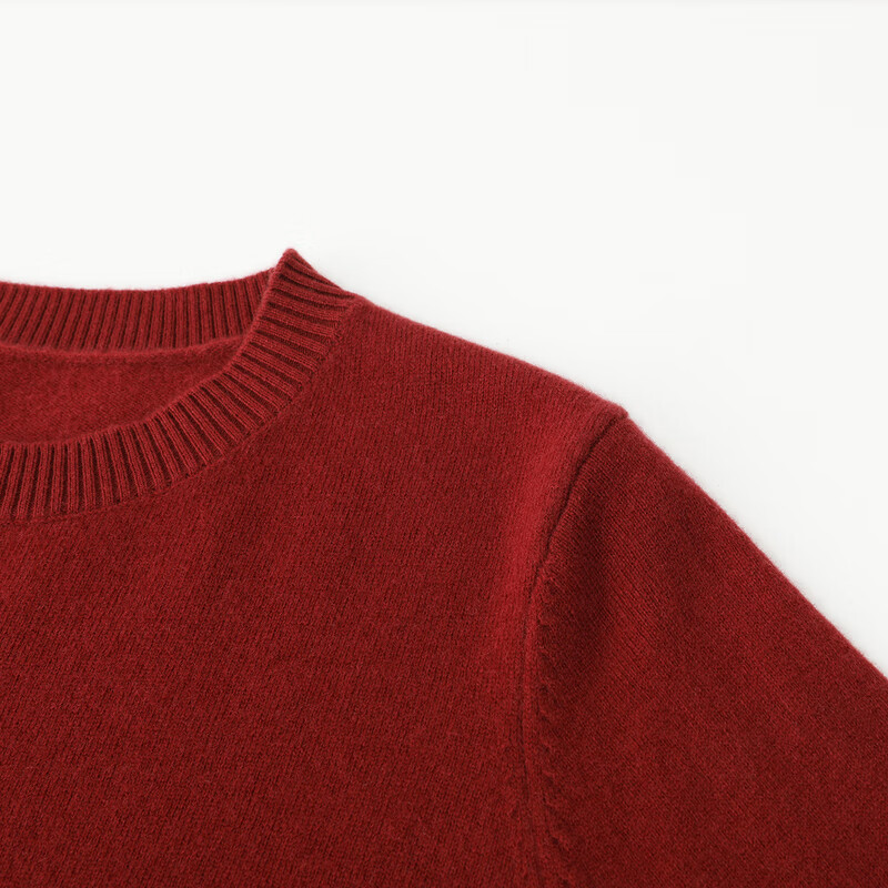 恒源祥圆领针织衫女纯羊毛衫秋冬纯色套头保暖简约内搭上衣打底女装毛衣 圆领+豆沙红 XL /175/96A