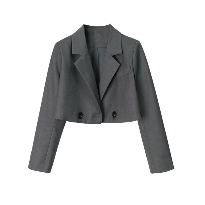 振天款超短小西装外套女士ins潮春秋夏季新款百搭修身西服女上衣 灰色