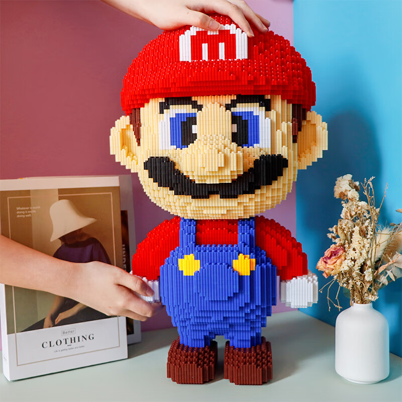 新年拼装积木中国成人男孩礼物智力拼图玩具女孩马里奥 大号红玛丽