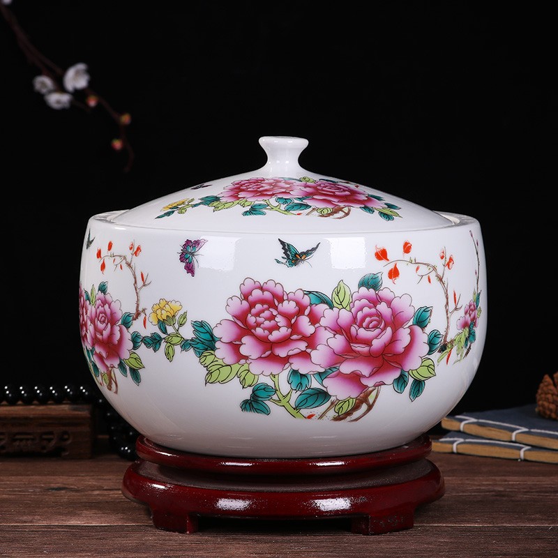 景德镇陶瓷小米缸米桶热油缸水缸5斤10斤装腌菜缸面粉罐家用厨房带盖